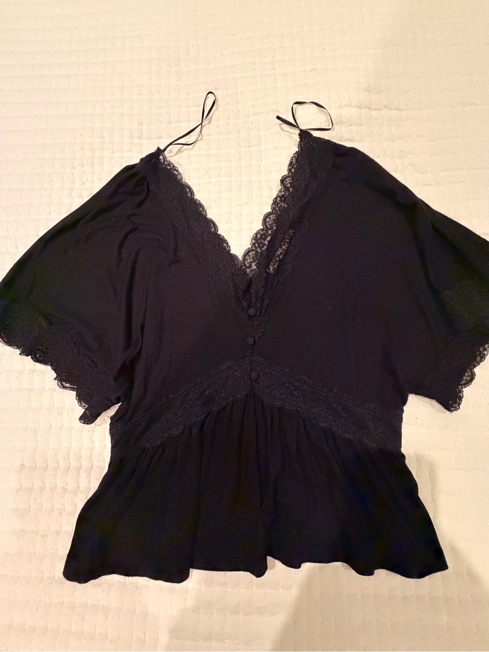 H&M Black Lace-Trim V-Neck Top